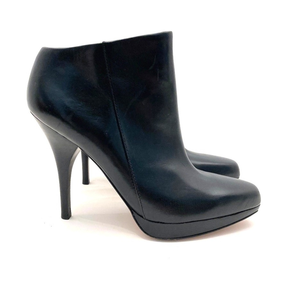 Via Spiga Platform Stiletto Heel Ankle‎ Booties Black Leather Side Zip Womens 7M